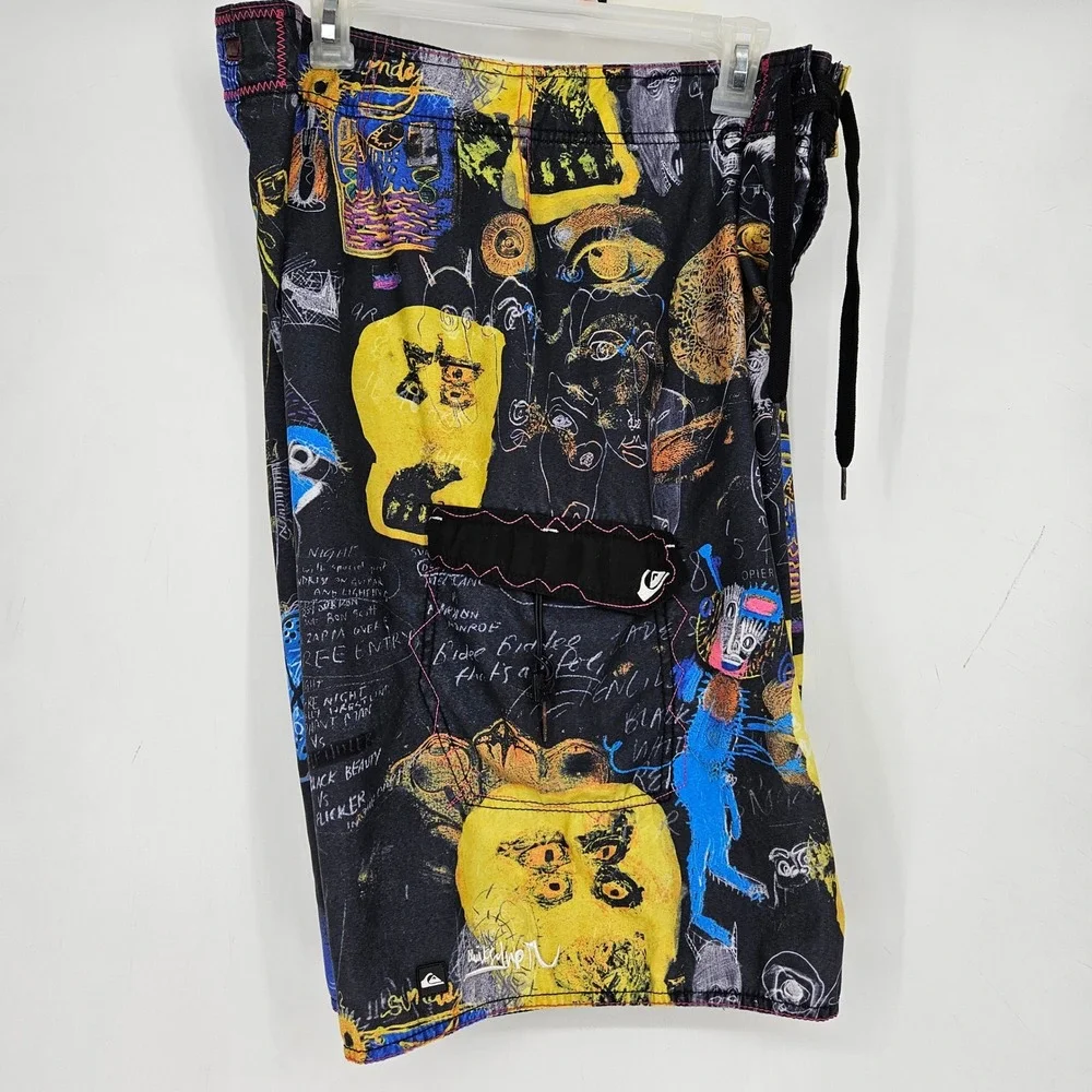 Vintage Quiksilver Board Shorts Mens 36 Peter Webb Art Black Beauty Rare‎